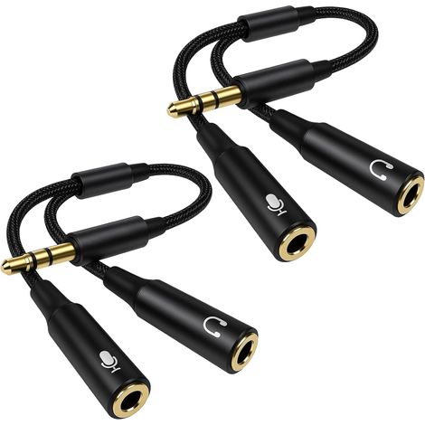 2PCS Adaptateur Micro Casque 3.5 mm, 35 cm, Câble Adaptateur en Y Mâle vers Double Femelle, Câble Splitter Jack 3.5 mm pour Casque et Micro, Double Prise Jack avec Câble Nylon Tressé pour PC (1/5)