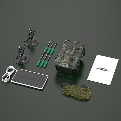 Ortviai Caméra de chasse solaire extérieure 32 MP, vision nocturne infrarouge, WiFi, étanche IP66
