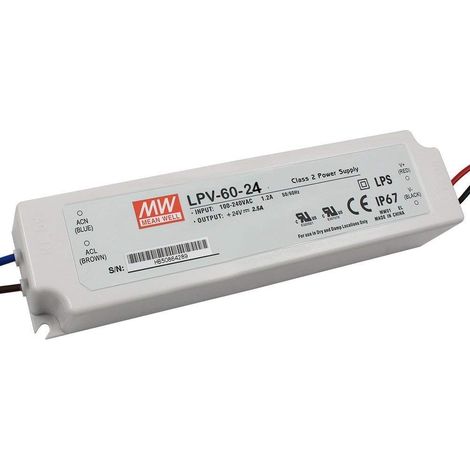 Alimentatore Switching 60W 24Vdc 2.5A Singola Uscita LPV-60-24 IP67 MEANWELL (1/4)