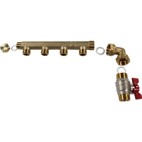 Arcanaute – Pack collecteur sanitaire/chauffage M 3/4" (20/27) – F 1/2" (15/21) – 4 sorties verticales Mâles 1/2" (15/21) – 1 sortie horizontale 1/2" (15/21)