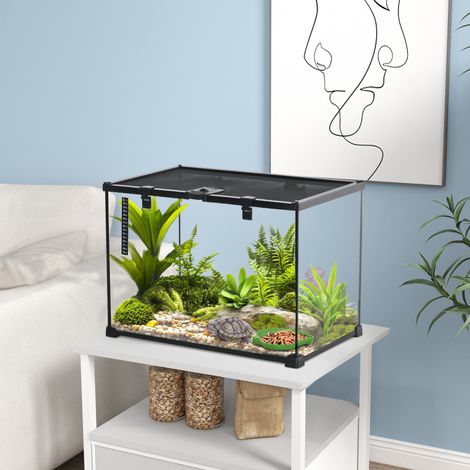 Terrario per rettili 50 x 30 x 35 cm in vetro con struttura metallica nero OKMYHOME (1/5)
