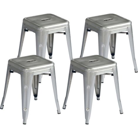 Set 4 Sgabelli Impilabili 39x39x46 cm in Lamiera Galvanizzata Silver (1/3)