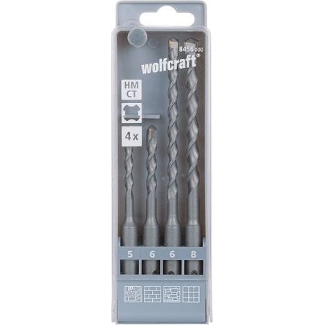 Wolfcraft 8456000 carbure de tungstène Jeu de forets pour marteau-perforateur 4 pièces 5 mm, 6 mm, 6 mm, 8 mm SDS-Plus (1/5)