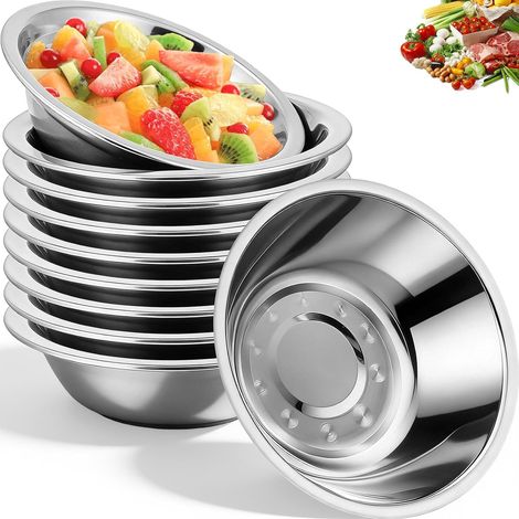 10 Pièces Bols Acier Inoxydable, Cul de Poule Inox, Saladier Métal Ronds, Récipient Salade Faciles Nettoyer, Bol Collations Petits pour Épices, Sauce, Desserts, Pique-Niques, Assaisonnement (Argent) (1/5)