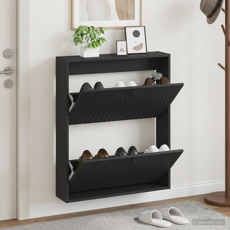 vidaXL Wall-Mounted Shoe Cabinet ALKMAAR 71 x 17 x 86 cm Black (1/5)