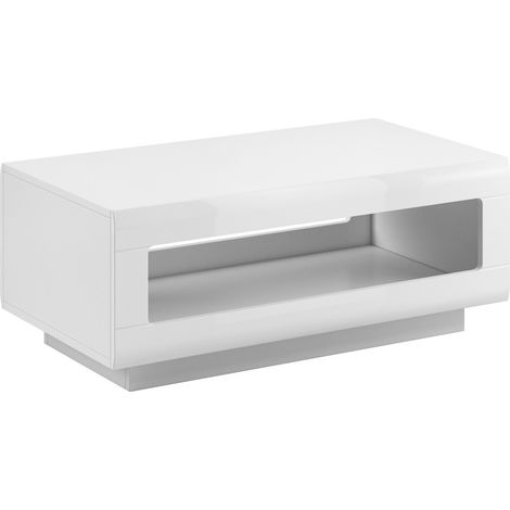 Mesa de centro Ophsalu 102, Blanco + Blanco brillante, 44x60x110cm, Diámetro: 0, Aglomerado laminado, Angular (1/4)