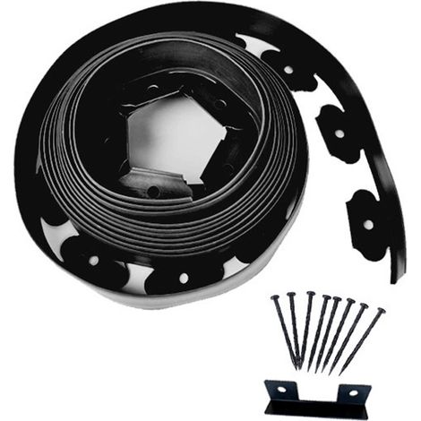 Bordure de jardin flexible - 3,8 cm x 10 mètres - 20 piquets d'ancrage - Noire (1/5)