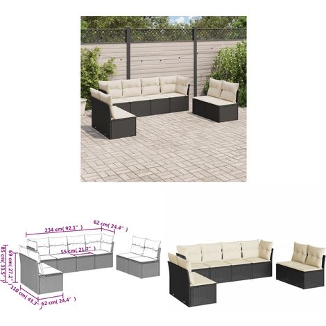 Salon de jardin 8 pcs avec coussins noir résine tressée - Salon De Jardin - Mobilier Extérieur - Set Salon - Résine Tressée - Rotin Synthétique - Home & Living (1/3)