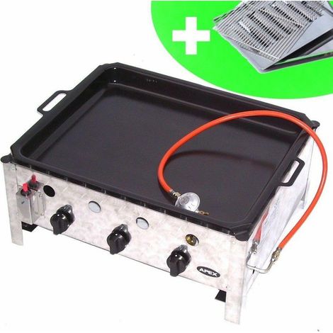 EDELSTAHL GASBRÄTER 10 kW 3 flammig GASGRILL BRÄTER GRILL BBQ Grillwagen Pfanne Set 4