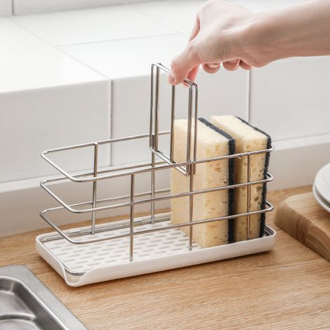 Multifunctional 304 Stainless Steel Kitchen Sink Sponge Holder Sink Organizer Dish Drainer Tray Soap Dish Adjustable Hanging Board (1/5)