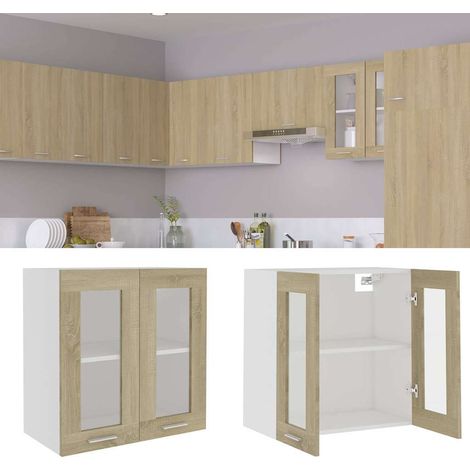 Armoire de cuisine en verre suspendue - Meuble de rangement Style Contemporain Chêne sonoma 60x31x60 cm Aggloméré BV137440 - BonneVie (1/5)