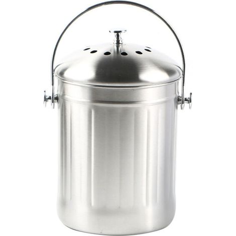 Seau Compost Inodore en Acier Inoxydable pour Cuisine - Poubelle Compost Cuisine - Comprend Filtres à Charbon de Rechange ,3018cm (1/4)