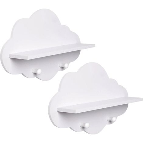 Lot de 2 étagères murales en bois blanc forme nuage -JINFGERNE - rangement décoratif pour chambre d’enfant, salon ou bureau, design ludique et gain de place