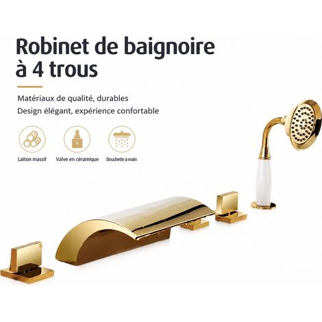 Robinet mélangeur de baignoire cascade split 5 trous doré avec douchette réf 8199 2 kg – Livraison gratuite