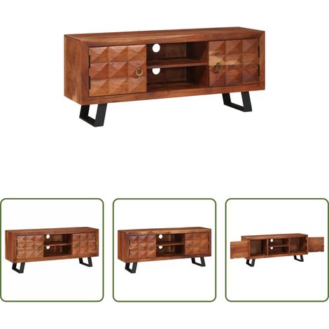 vidaXL Meuble tv bois acacia - Meuble TV marron miel 112 x 30 x 48 cm Bois d'acacia massif (1/5)