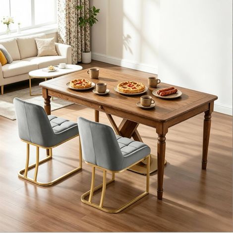 Set de 2 sillas de comedor tapizadas en terciopelo gris oscuro con estructura metálica dorada OKWISH (1/5)