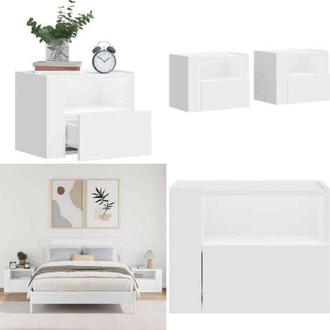Tables de chevet murales 2 pcs blanc 45x30x35 cm - Table De Chevet Murale - Meuble De Chambre - Armoire Suspendue - Rangements Mural - Décoration Intérieure - Home & Living (1/5)