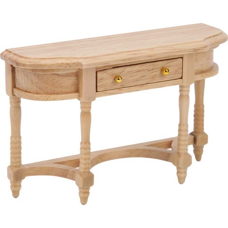 Mobilier de maison de poupée miniature : bureau en bois, table demi-ronde en rondins, accessoires, échelle 1:12 (1/5)