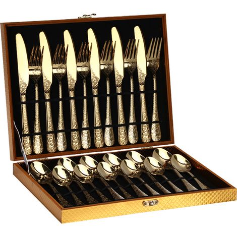 (Ensemble de 24 pièces - doré) Ensemble en acier inoxydable avec motif en relief