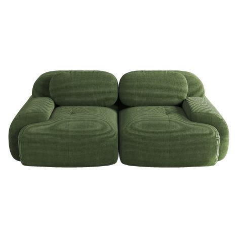 Canapé d’angle modulable 2 places en velours côtelé vert sans montage avec accoudoirs arrondis, vert (1/5)