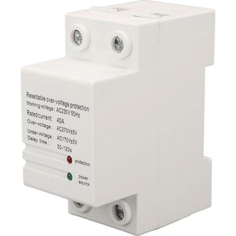 Dispositif de protection contre les surtensions et les sous-tensions monophasé à réarmement automatique avec indicateur lumineux, 40 A AC 230 V, entrée descendante et sortie ascendante (1/5)