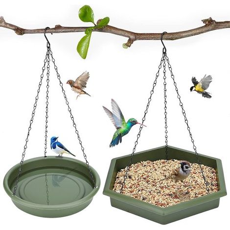 Mangiatoia e vaschetta per uccelli 2 in 1 da appendere, ciotola per bere, abbeveratoio per animali, per decorazione di giardino e terrazzo, per bere e fare il bagno per uccelli e verdure (1/5)
