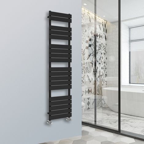 Flat Panel Heated Towel Rail Bathroom Rad Radiator Black 1800x450mm