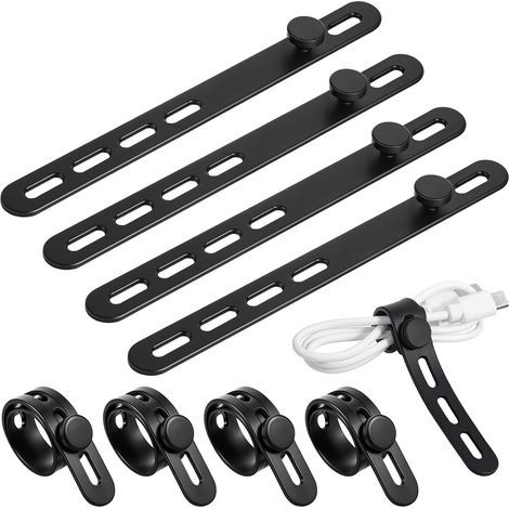 10 attaches de câble en silicone, refermables et réglables, pour le bureau, la cuisine, l'école et la gestion des câbles (noir) (1/5)