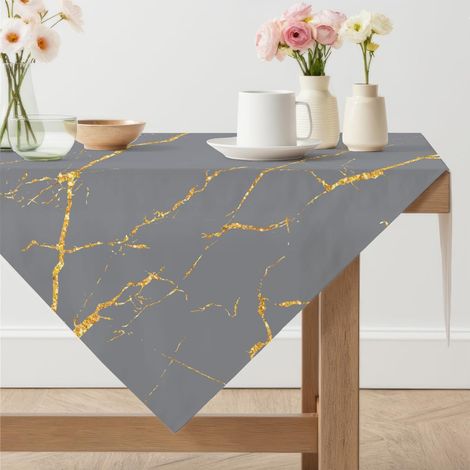 Tischdecke 100x100 cm Anthrazit Marmoroptik mit Gold, abwaschbar