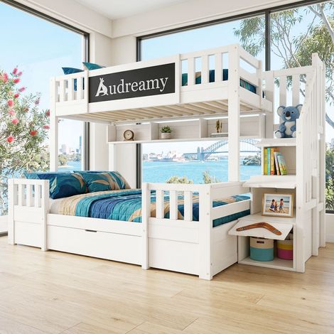 Audreamy Nimby Bunk Bed with Chalkboard for Kids White Wooden (1/5)