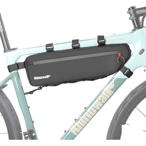 Bike Frame Bag Waterproof Top Tube Bag with Side Compartments, Pump Holder, Cable Guides, Reflective for Mountain Bike, Road Bike, Gravel (Black 2.7L) (1/5)