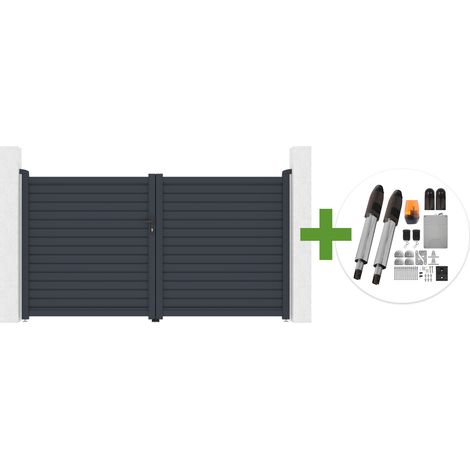 CALANCIA 3 m H. 160 cm Schwingtor, graues Aluminium + TANKER B700 Motor