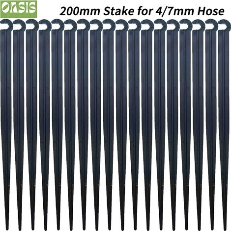 (200 mm - 200 pièces) Support de piquet de jardin 1/4" (6,35 mm) pour tuyau d'irrigation goutte à goutte 4/7 mm, à enfoncer dans le sol (11 cm ou 20 cm). (1/4)