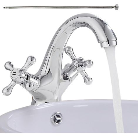Robinet pour vasque, 2 poignées, monotrou, eau chaude/froide (1/5)
