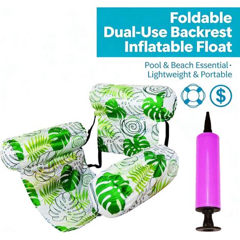 Hamac aquatique 3 tubes housse feuille de monstera avec pompe gonflage, vert, transat adulte piscine (1/5)
