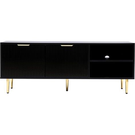 Black MMT TV Stand, TV Stand Cabinet with Fluted Ribbed Gloss Doors and Legs, 130cm TV (1/5)