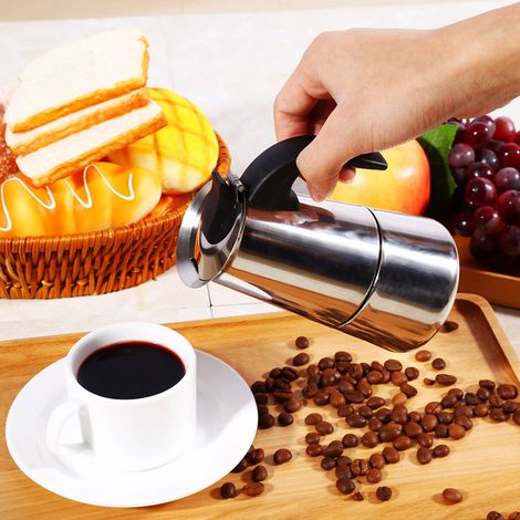 Espressokanne aus Edelstahl, Mokka-Kaffeebereiter für Herd, Zuhause und Büro (100 ml) (1/4)