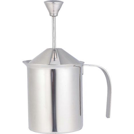 Milchaufschäumer aus Edelstahl mit Doppelfilter, Aufschäumkännchen, manuellem Milchaufschäumer und Kaffeezubehör (400 ml) – 20 x 13 x 9 cm – Silber (1/4)