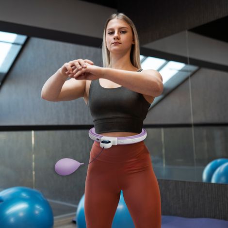 Hula hoop cerceau massage picots ajustable 76-113 cm tour taille, 16 segments démontables, 139x4,5 cm, violet, fitness minceur, anneau lesté portable (1/5)