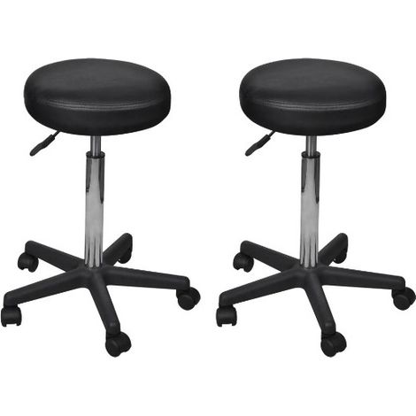 Tabouret bas à roulettes réglable simili cuir noir Tawen - Lot de 2 (1/4)