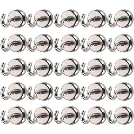 Pair Set mit 25 Magnethaken, Aufbewahrungshaken, starker Neodym-Magnet, 8 kg Zugkraft für Küche, Büroschränke, Kühlschrankmagnet (Silber)