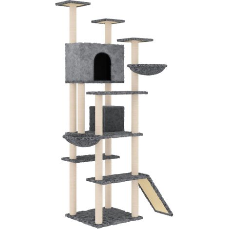 Tiragraffi per gatti Mobili per arrampicata su torre Tiragraffi piattaforma da arrampicata con tiragraffi in sisal scuro 191 cm grigio 020022693
