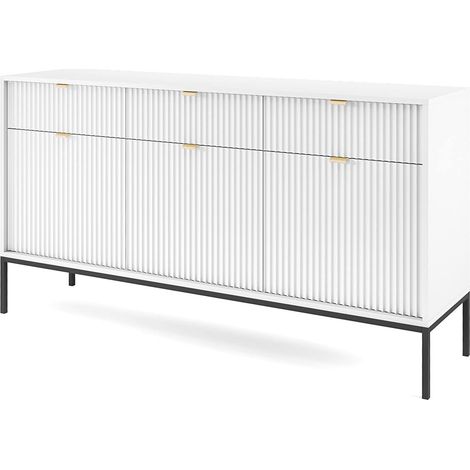 Cassettiera: 3 cassetti, 3 ante, Bianco, Nero, 154 x 83 x 39 cm, maniglie dorate (1/5)