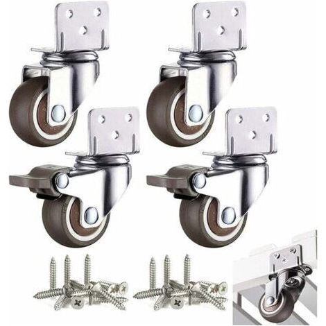 4 Pcs Petites Roulettes pour Meubles 32mm Roulette Pivotante pour Table Basse Armoire Charge 60kg avec Frein Plaque de Montage (1/4)