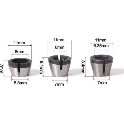 Collet - 6 mm - 6 35 mm - 8 mm - Pour Routeur Électrique - Adaptateur Universel pour Mandrin - Lot de 3 (1/5)