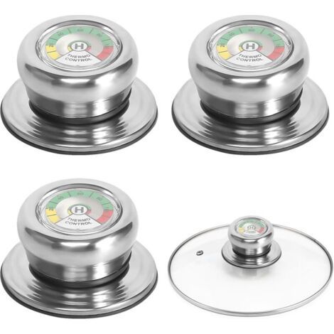 Boutons de couvercle de casserole (3 pièces, thermomètre, poignée en verre, boutons de couvercle de casserole, poignée de couvercle de casserole, bouton de couvercle de casserole pour poêle et cassero (1/4)