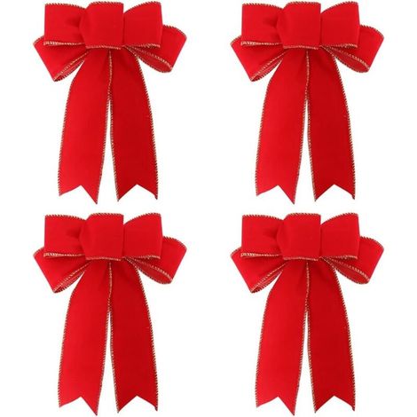 Lot de 4 grandes couronnes décoratives en velours rouge pour porte d'entrée et cheminée (1/5)