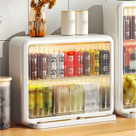 Support mural pour capsules de café en acrylique transparent, rangement compact de sachets de thé, bureau, 1 niveau sans séparateur + 1 niveau à 3 compartiments (1/5)