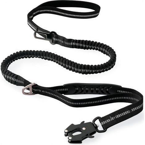 1 - Laisse Tactique - Mousqueton Dégagement Rapide - Nylon Réfléchissant - Double Poignée Pour Chien Moyen Et Grand Noir 180cm (1/5)