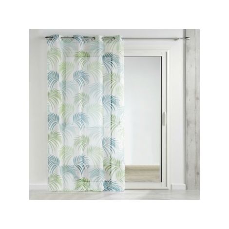 Panneau à oeillets - 140 x 240 cm - Voile imprimé transfert - Blue vegetal - Blanc et vert - Livraison gratuite (1/3)